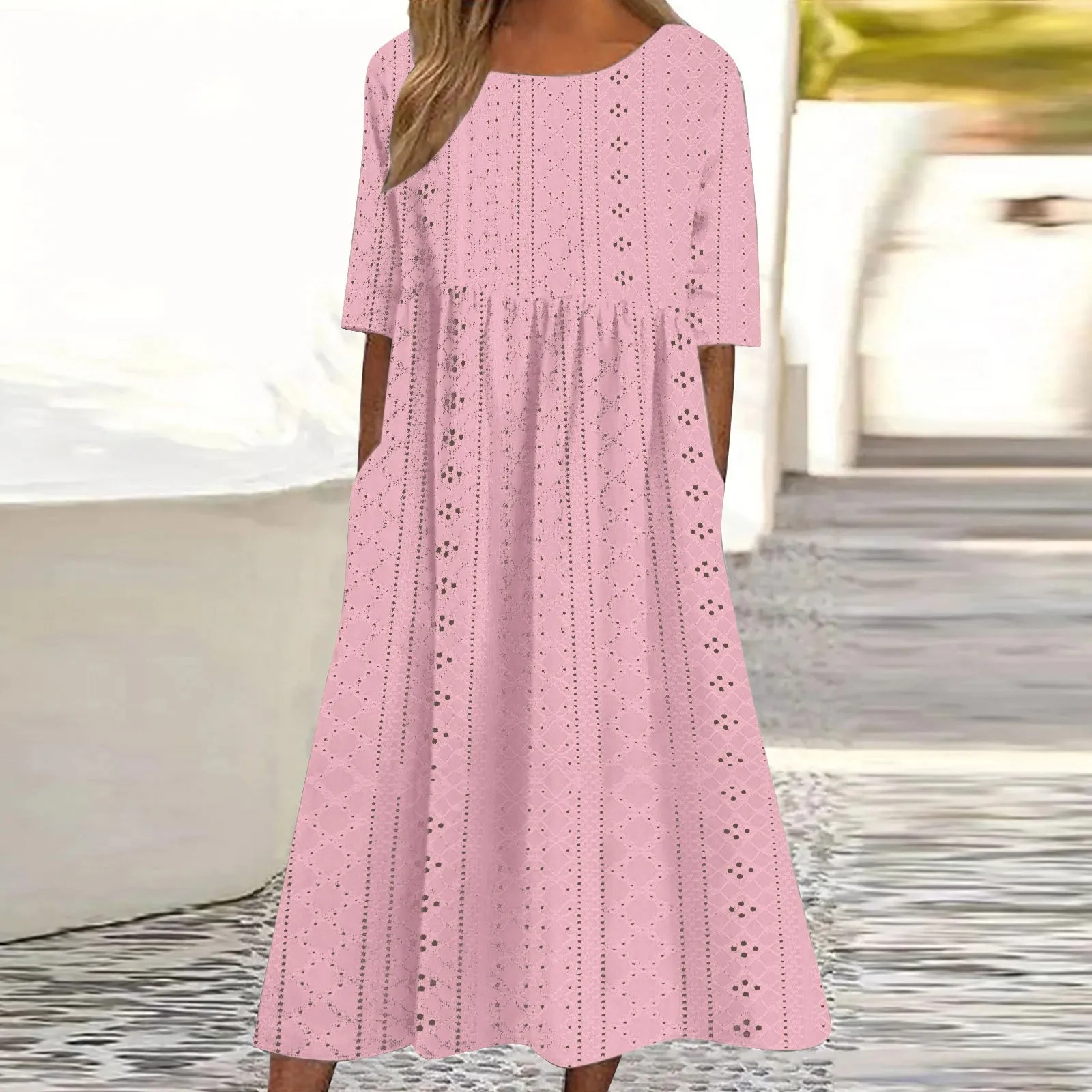 

Dress For Women Elegant Casual Fashion Short Sleeve Dresses Solid Color Loose H Line O Neck Mid Calf Length Formal Sundress