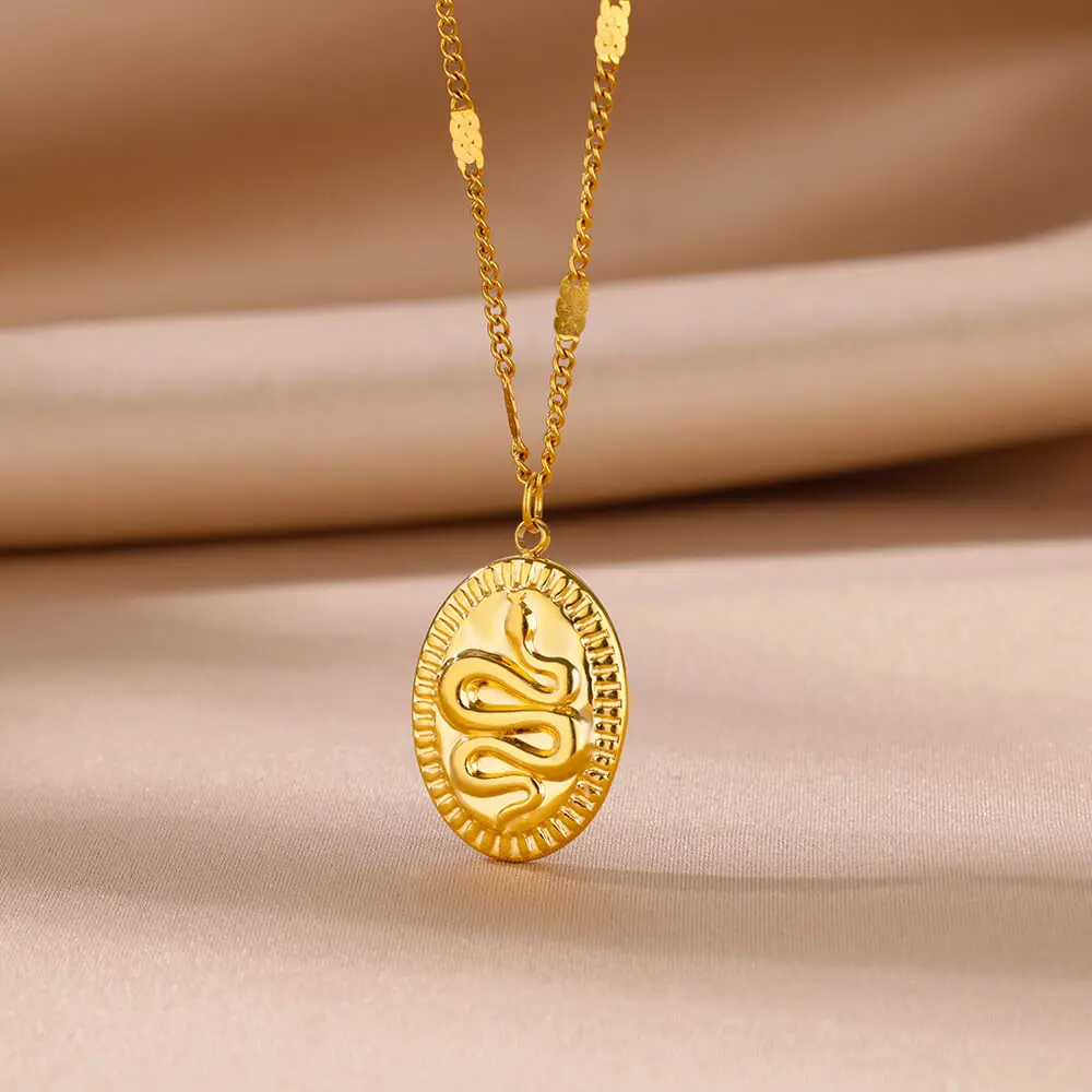 Stainless Steel 3D Snake Pattern Necklaces Women Gold