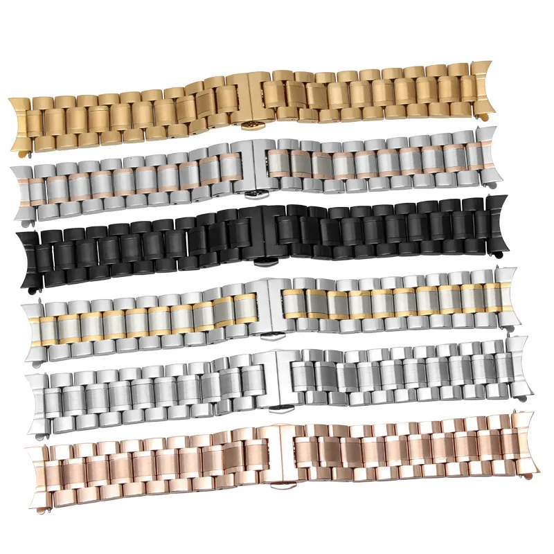 Elegant Curved End Stainless Steel Watchband Bracelet Strap