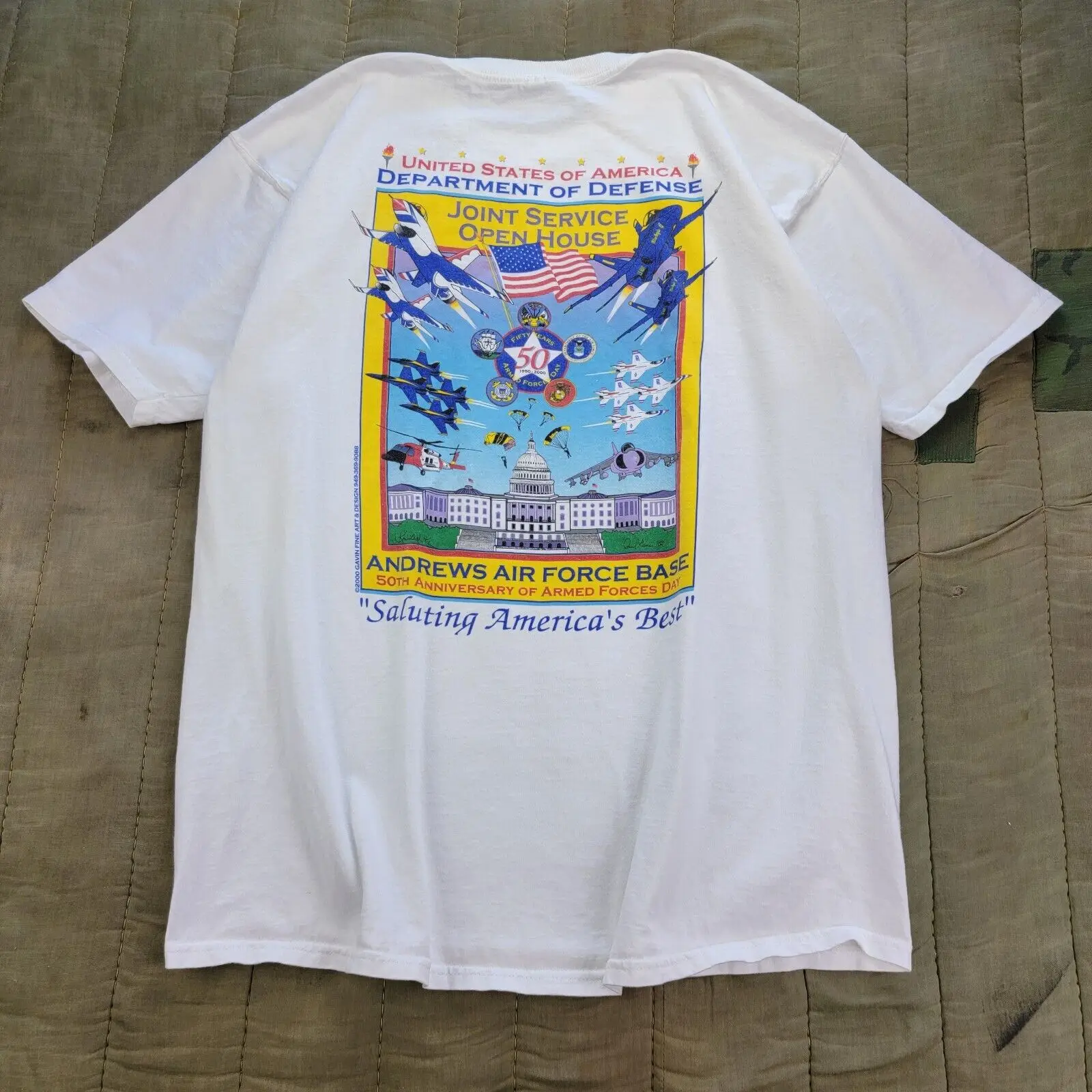 Vintage 2000 Y2K Usa Department Of Defense Fruit Of The Loom T-Shirt Bianca Xxl