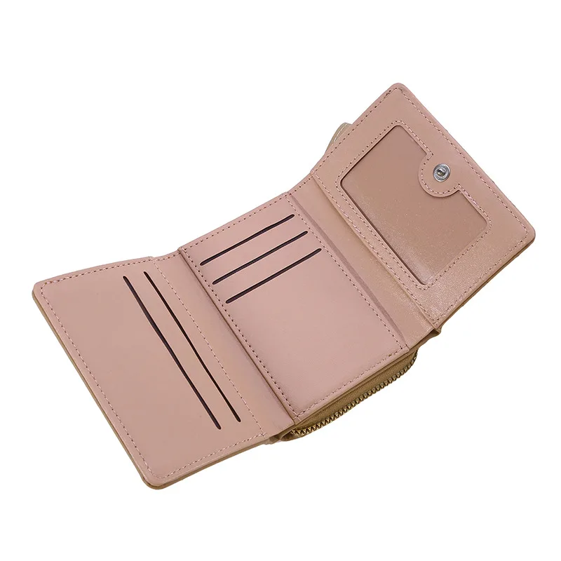 Women Wallet For PU Leather Fashion Embroidered Love Tri-fold Small Wallet Card Holder Multi-card Slot Coin Purses Interior Pink 2