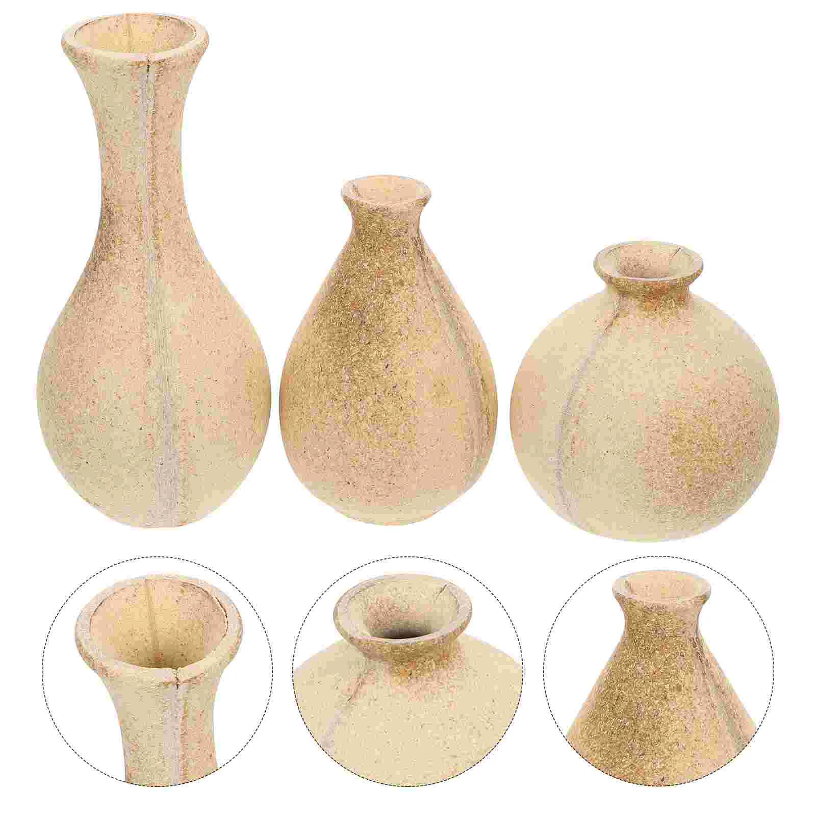 

3 Pcs Wooden Vase Hand Crafts Flower Desktop Home Decor Holder Vintage Made Wedding Container DIY Pot Supply