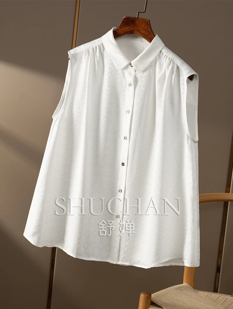 100% Natural Silk New 2024 Womens Tops Shirt Women  Blusas Femininas Elegantes  Womens Shirts Luxury sleeveless