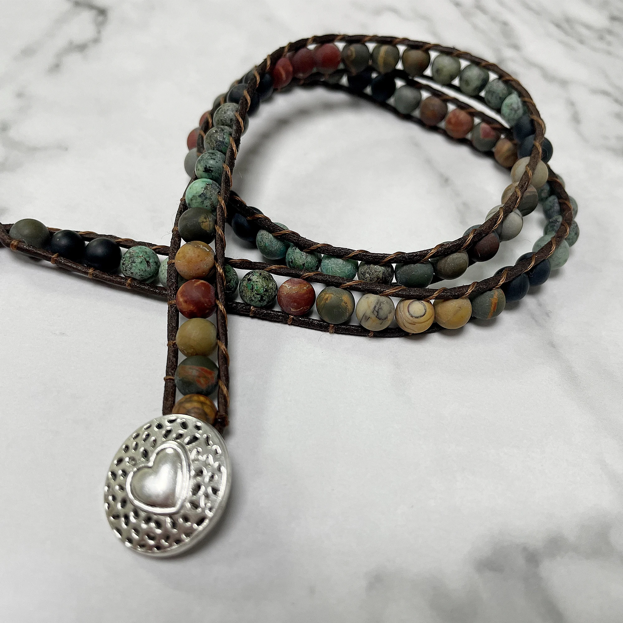 

6mm Frosted Stone Creative Beaded Hand-Woven Leather Bracelet Fashionable Style Unique Environmental Protection Material Mad