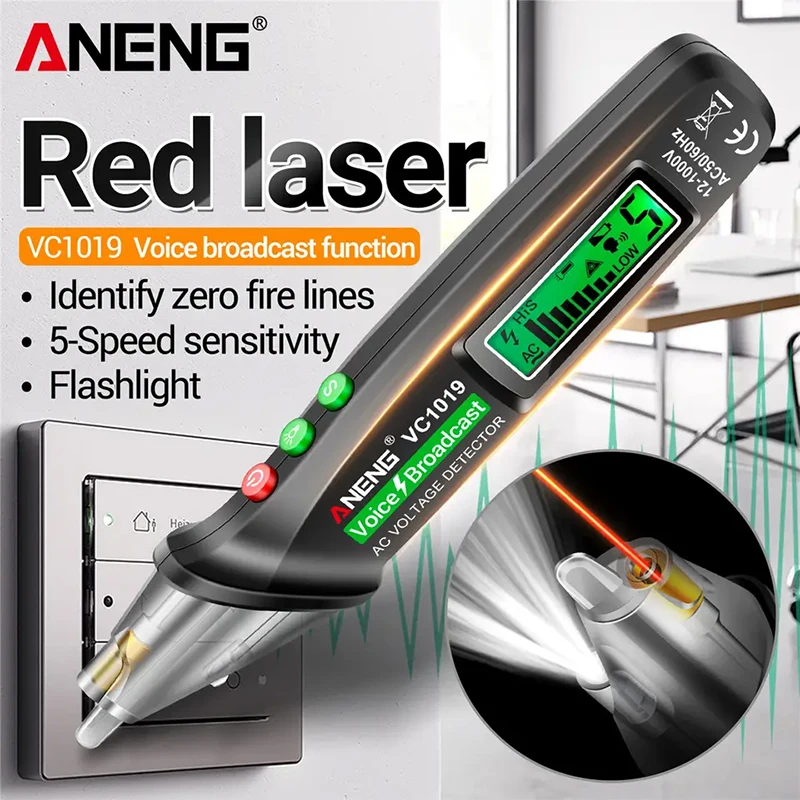 

ANENG VC1019 Intelligent Voice Broadcast Tester Pen 12V-1000V Infrared Sensor Positioning Voltage Tester Electric Wire Detector