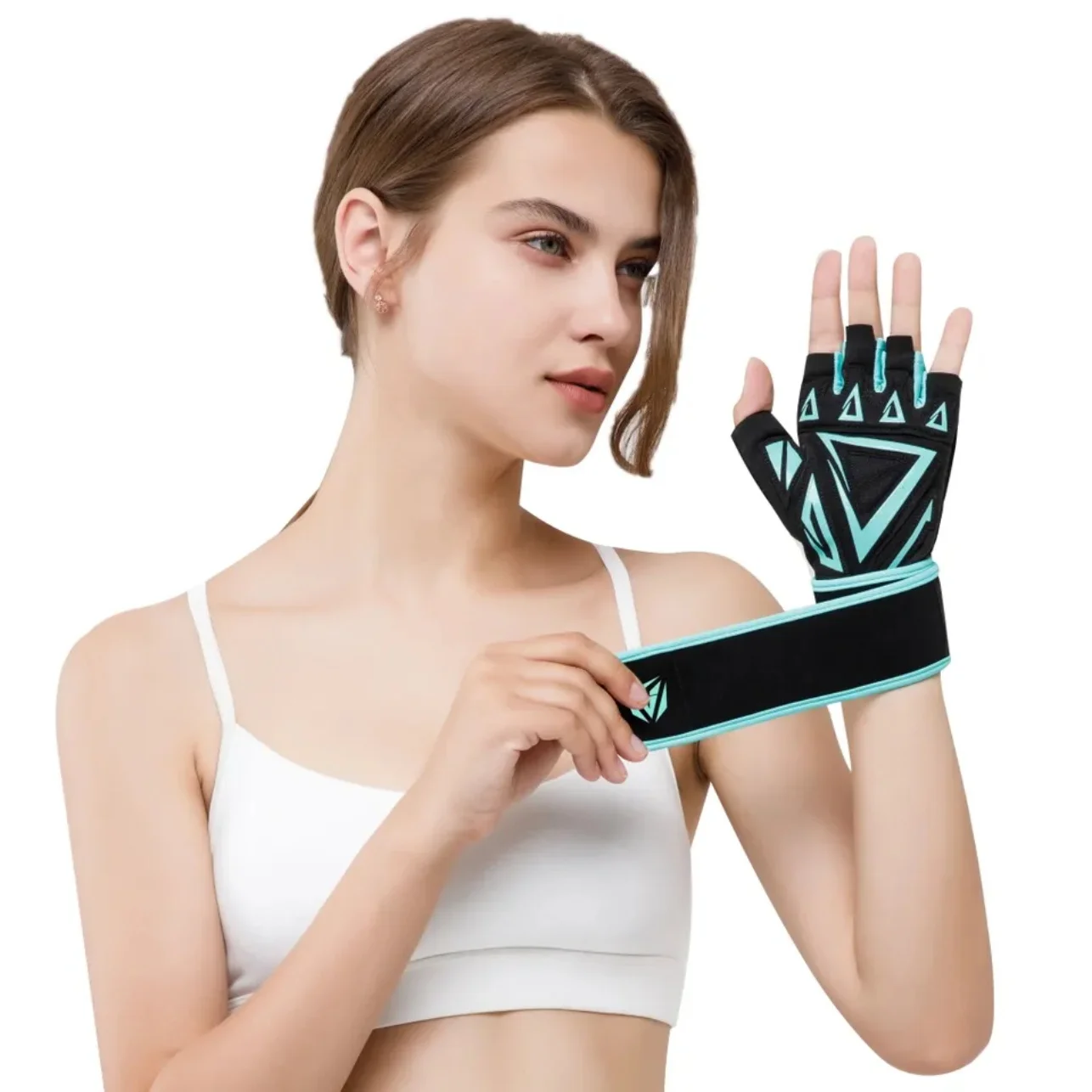 2023 Wrist Strap Gloves for Men Women Half Finger Breathable Anti Slip Training Gym Workout Gloves 6