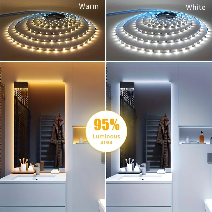 5V USB LED Strip Light Flexible Cuttable Light with Adhesive White/Warm White for TV Backlight Cabinet Bedroom Home Decoration
