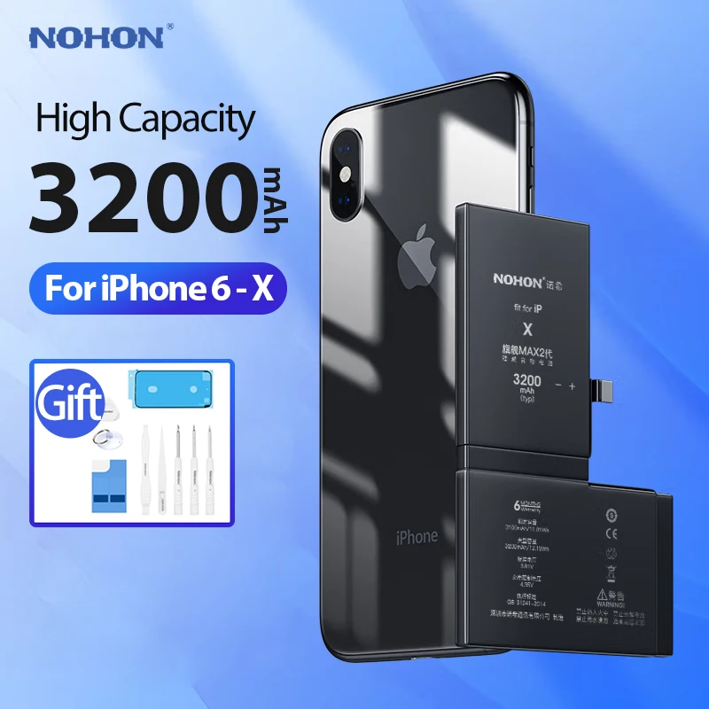 Nohon Batteria Del Telefono Cellulare Per Iphone X Xr Xs Max Se 2020 2016 Se2 Bateria Di Ricambio Ad Alta Capacità Per Iphone 8 7 6 6 S Plus