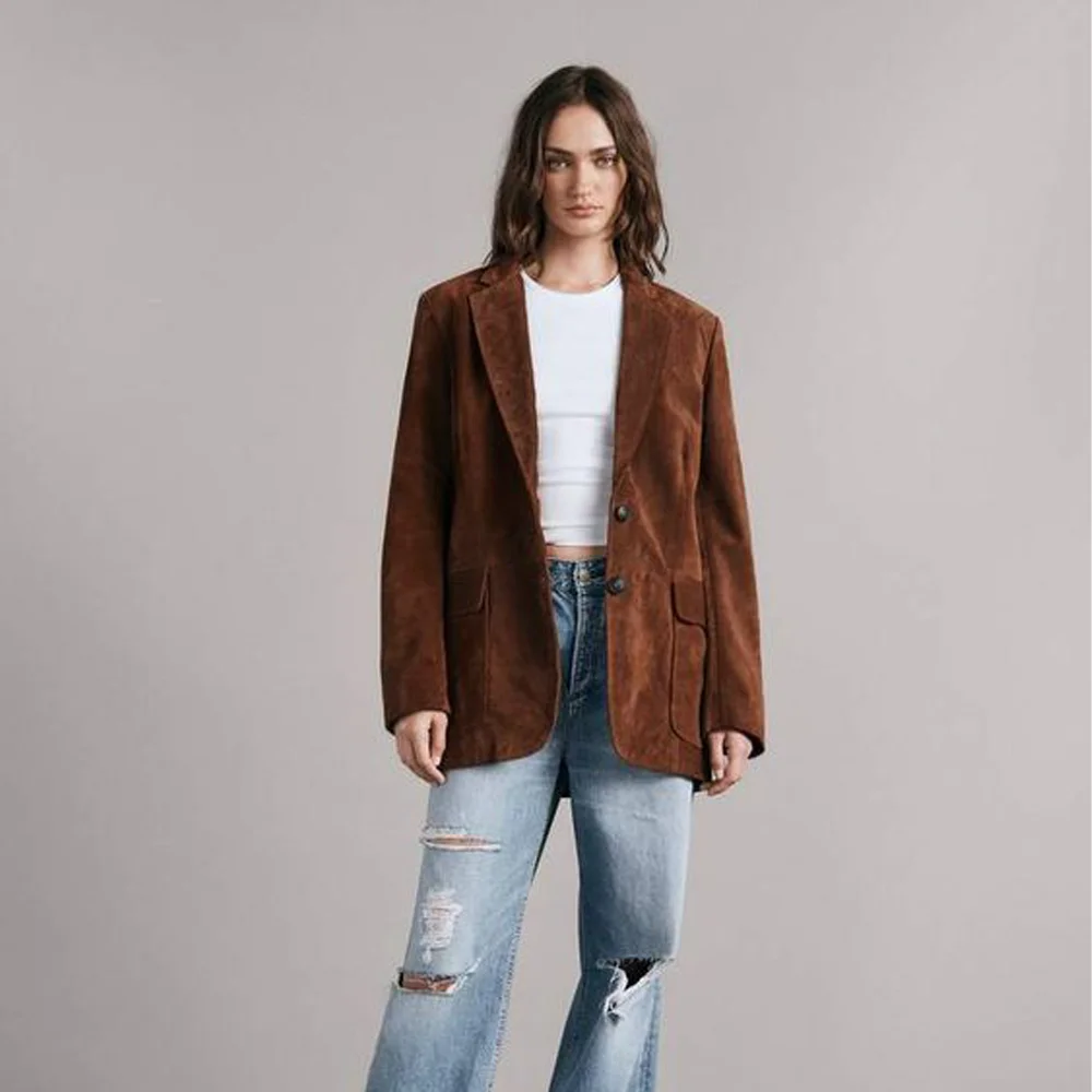Women Suede Jacket Single Breasted Buttons Woman Coat Ladies Outerwears women jacket suits