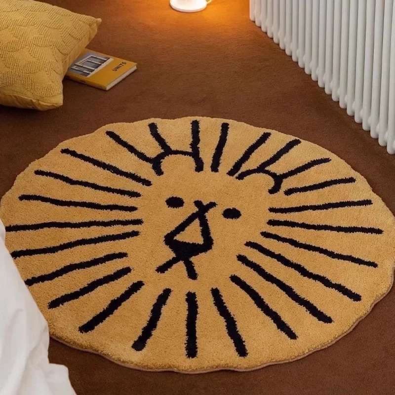 Round Living Room Carpet Irregular Lion Cartoon Cute Bedroom Bedside Plush Rug Large Area White Fluffy Soft Mats Ковер Tapis 러그