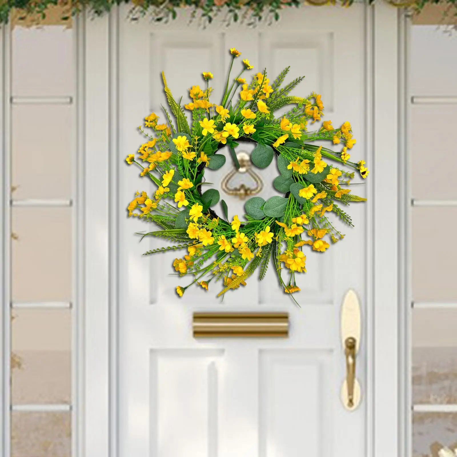 Yellow Daisy Wreath Front Door Spring Wreath Fashion Simple Hanging Ornament Artificial Wreath for Home Festival Patio Window