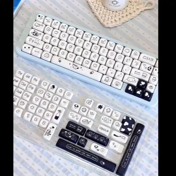 Moa-keycaps para Teclado Mecânico Pbt Keycaps 141 Chaves Vacas Preto e Branco Quadrado Sublimação Térmica Incluem 2.25 u 2.75u para Alice
