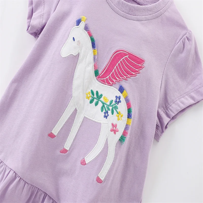 Jumping Meters 2-7T New Arrival Unicorn Embroidery Hot Selling Cotton Summer Girls Tshirts Baby Clothes Children's Tees Tops 4