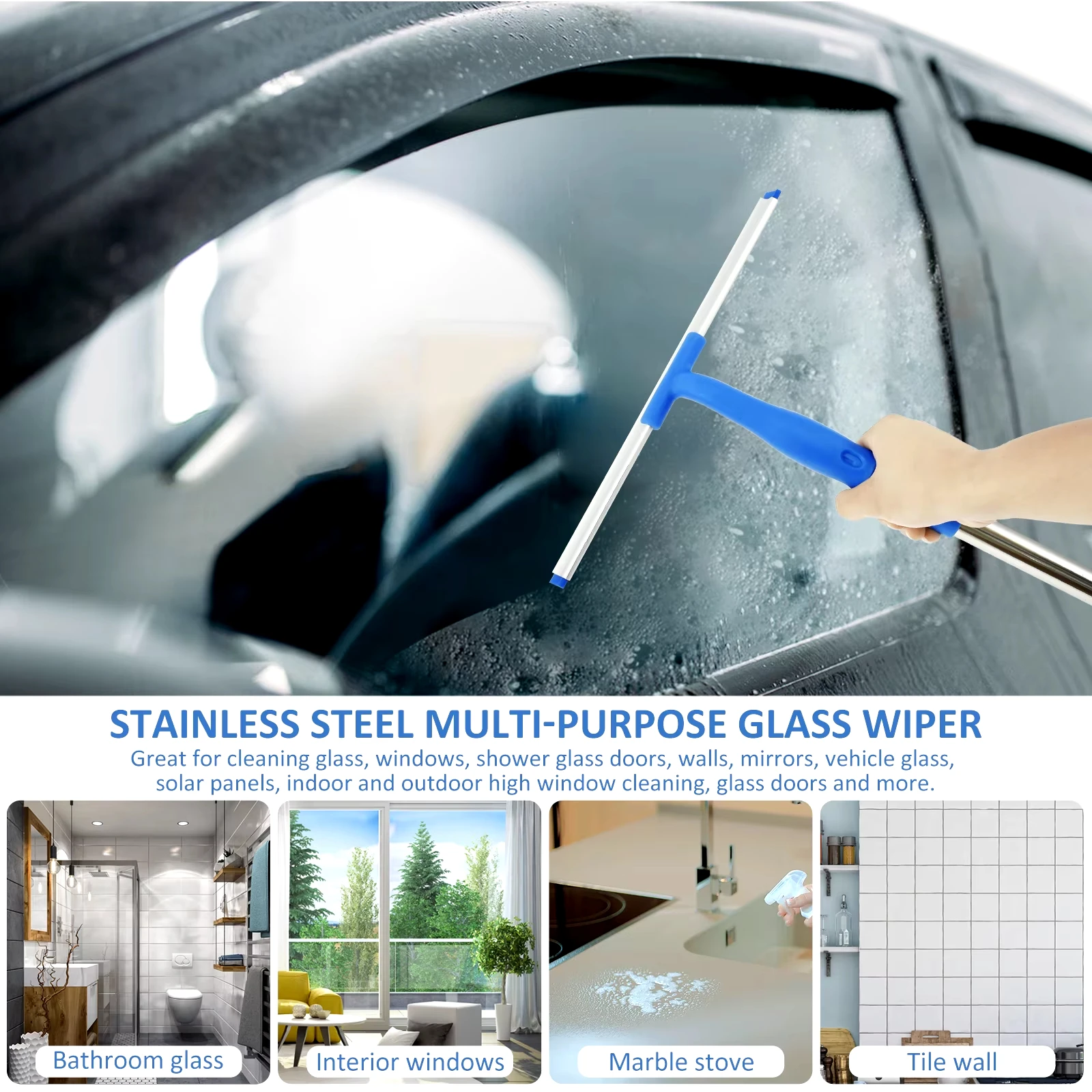 Window Cleaning Kit Telescopic Long Handle Wiper Microfiber Scrubber Home for Shower Glass Mirror Door Car Cleaning Accessories 3