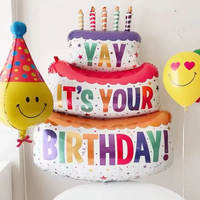 Grands ballons en aluminium de bougie de gâteau d'anniversaire à 3 couches avec des rayures et des pois, accessoires Photo de décoration de fête 5