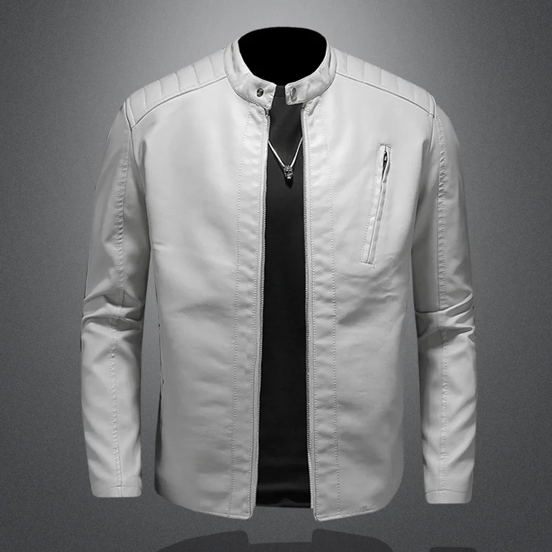 2023 Men Leather Jacket Fashion Slim Fit Stand  Jacket Mens Anti-wind main image 1