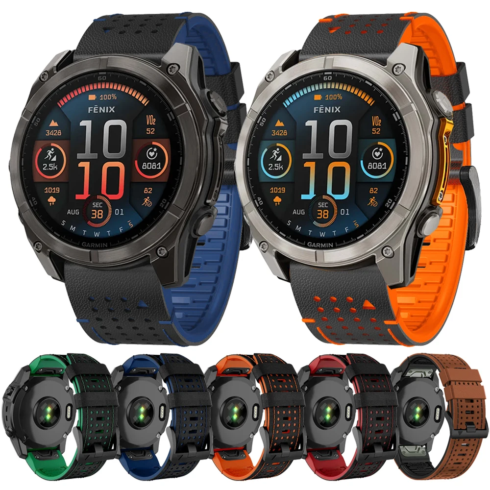 QuickFit 26 mm 22 mm Leder-Silikonarmband für Garmin Fenix E 8 47 mm 51 mm 7X 7 6X 6 5 5X Plus/Epix Pro/TACTIX/Enduro 3 Uhrenarmband