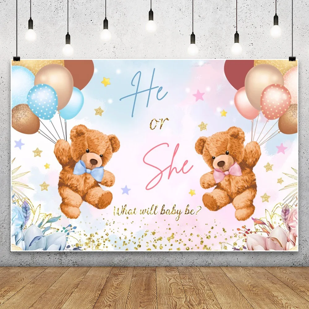 Laeacco Gender Reveal Background Balloon Baby Shower Party Newborn Boy Or Girl Poster Dot Photography Backdrop photo backdrop
