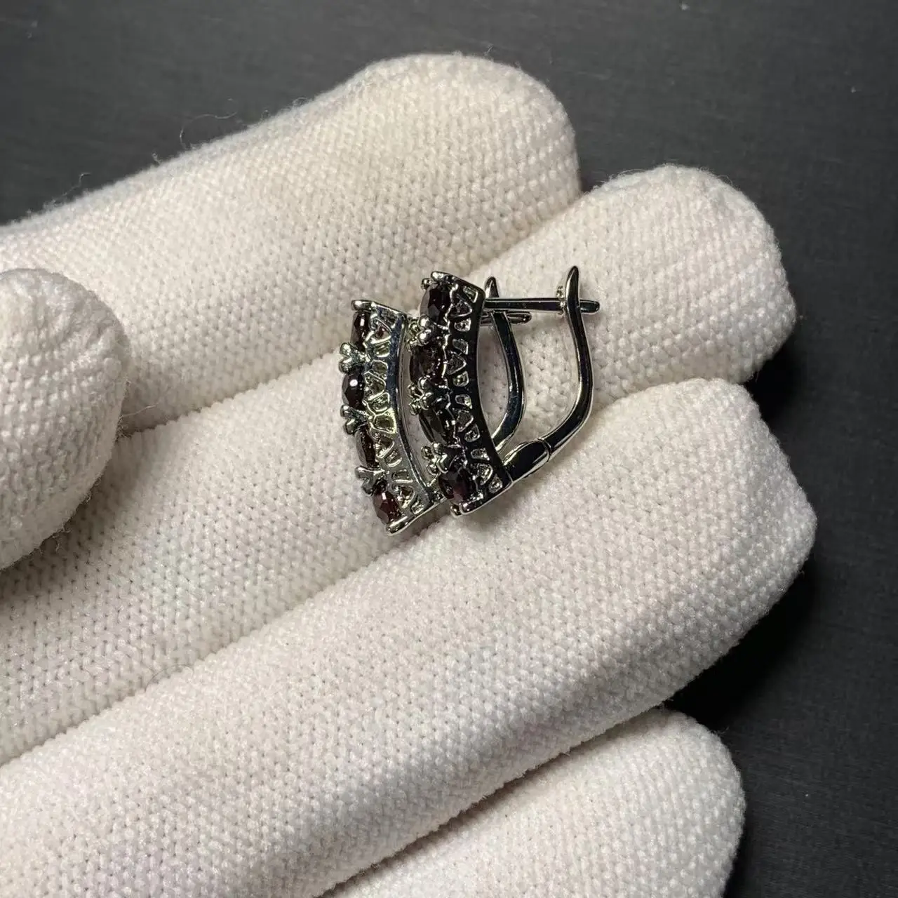 Vintage Natural Garnet Hoop Earrings Simple Classic Round Circle Gemstone Jewelry Handmade