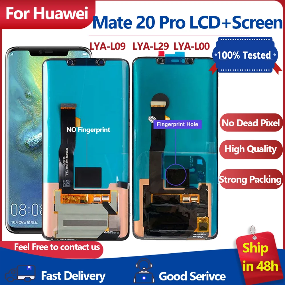 

Сенсорный экран 6,39 дюйма для Huawei Mate 20 Pro, дигитайзер, дисплей в сборе, без отпечатков пальцев, замена для Mate 20Pro, LYA-L09 LCD
