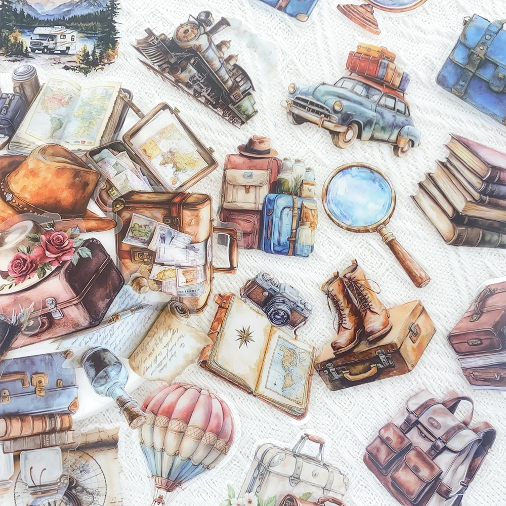 50 stücke Vintage Reise Transparent PET Aufkleber Aufkleber Für Telefon Laptop Notebook Koffer Gitarre DIY Cartoon Ästhetische Aufkleber – Detail 5