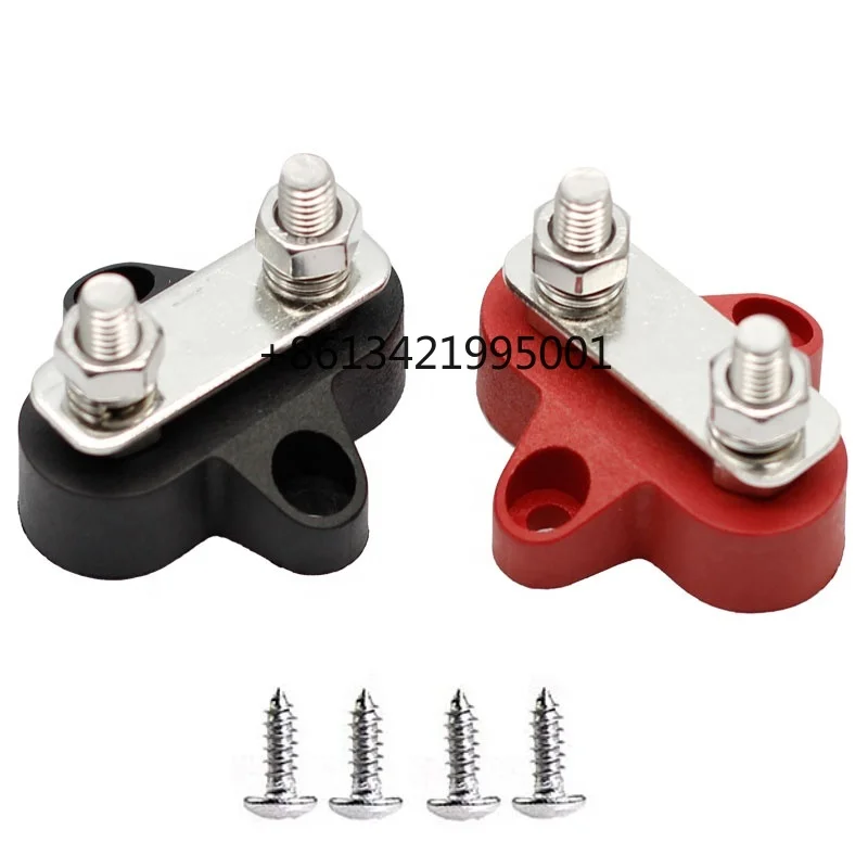 Universal Car Accessories Cars Bus Trucks 48V Red 1/4 Single M6 Studs Battery Power Distribution Terminal Block Bus Bar
