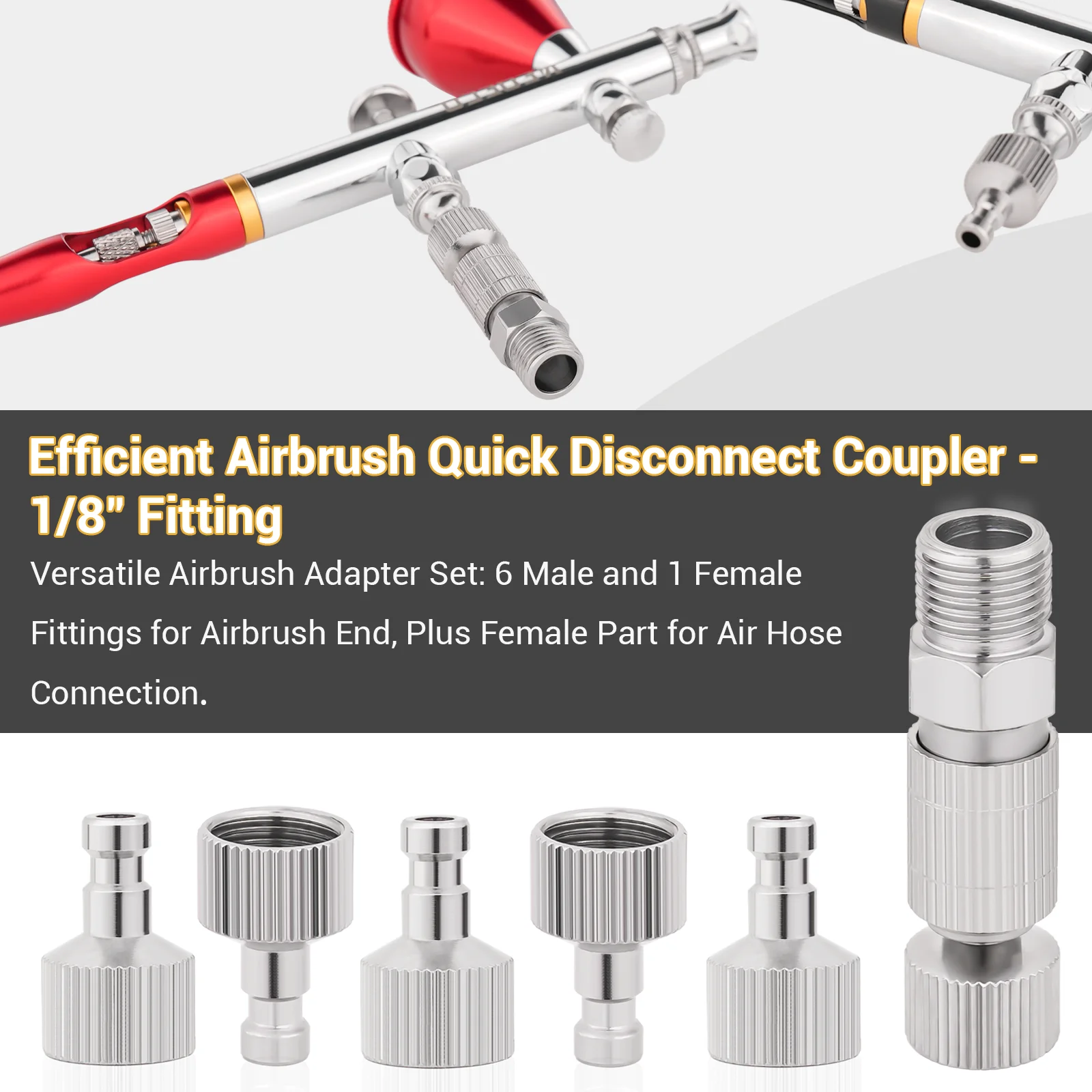 Airbrush Quick Disconnect Coupler Release Fitting Plug, 6pcs 1/8 in BSP Male and Female Connections Adapter Air Brush Accessory 5
