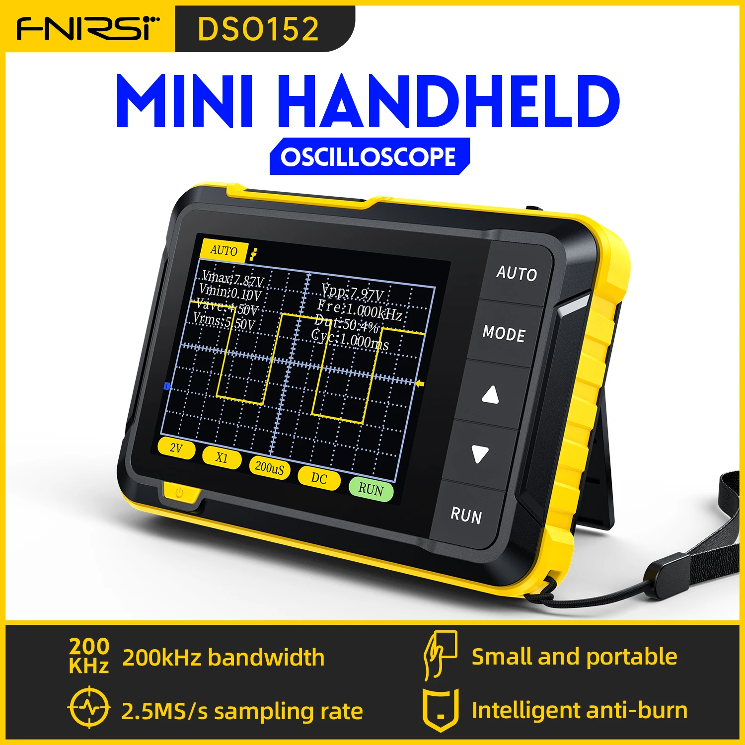 FNIRSI DSO152 Portable Mini Handled Digital Oscilloscope 200KHz Bandwidth 2.5MSa/s Sampling Rate Electronics Repair Tools