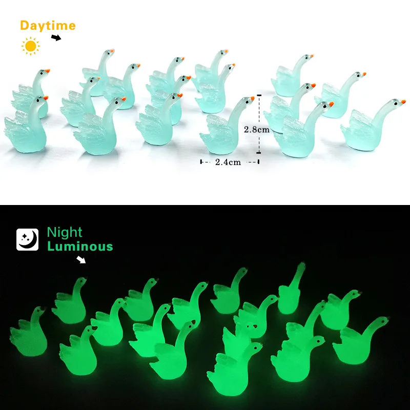 New Luminous Swan Goose DIY Home Decor Miniature Fairy Garden Decoration Accessories Glowing Figurine Animal Model Desk Figure miniature figurines,miniature ornament