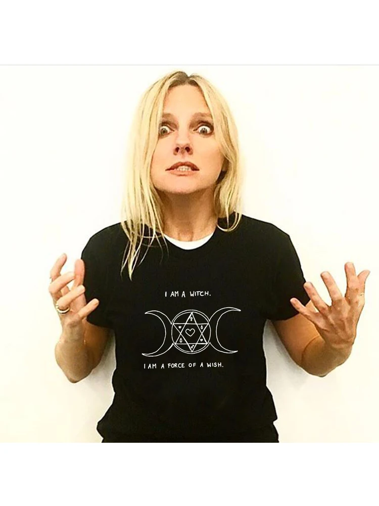 

Женская футболка в готическом стиле I Am A Witch I Am A Force of A Wish, футболка с графическим принтом, летняя футболка, женские футболки, уличная одежда