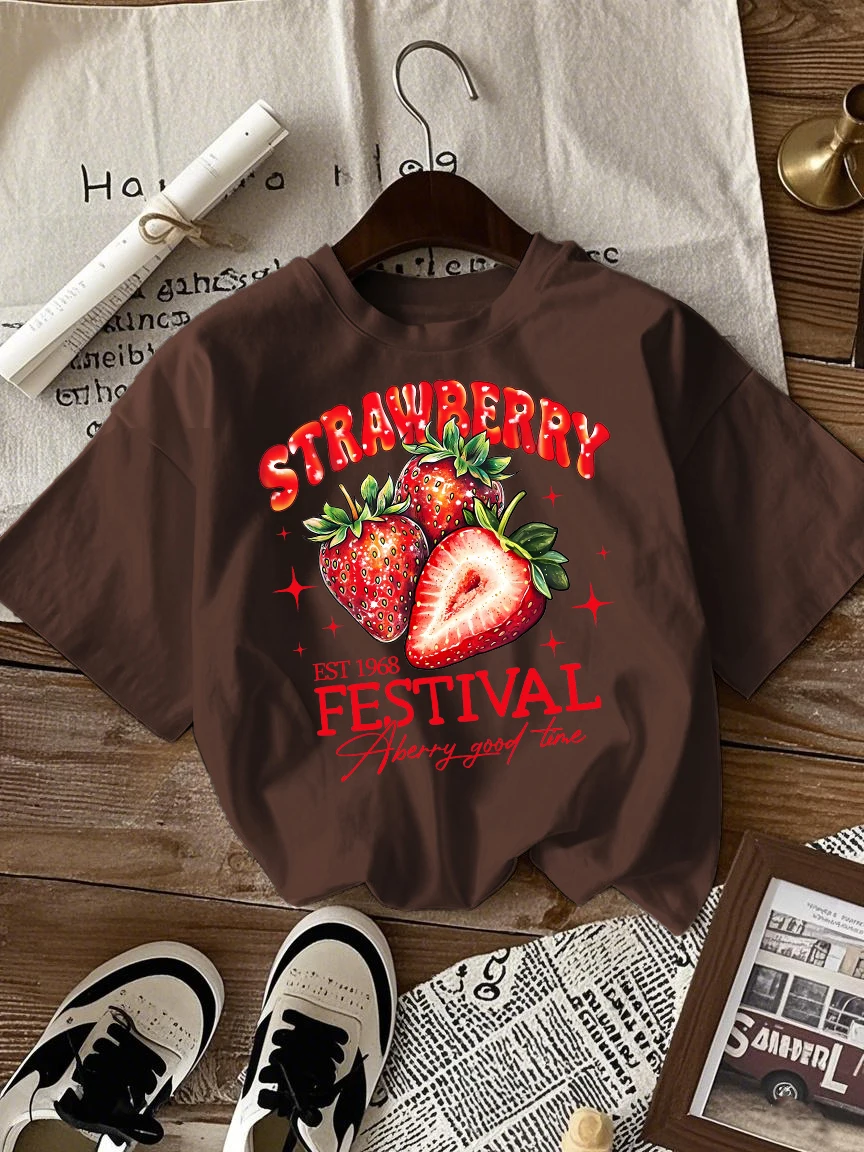 Strawberry Festival Print Women's Casual Breathable Cotton T-Shirt
