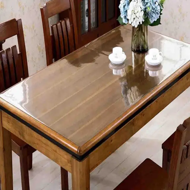 Nappe de Table en Verre Souple et Transparent en PVC, Couverture Rectangulaire Imperméable à l'Huile pour Cuisine et Salle à Manger, 256 5