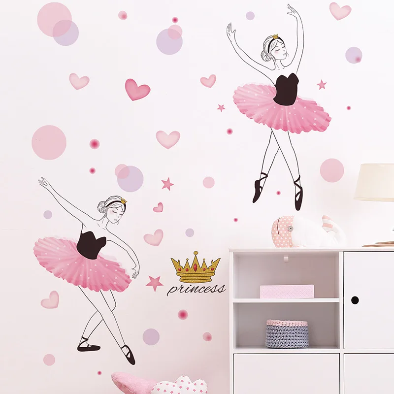 

Cartoon Ballet Girl Crown Wall Sticker for Children's Bedroom Girls Rooms Wall Decorative Vinyl Kids Room Wall Decals Sticker