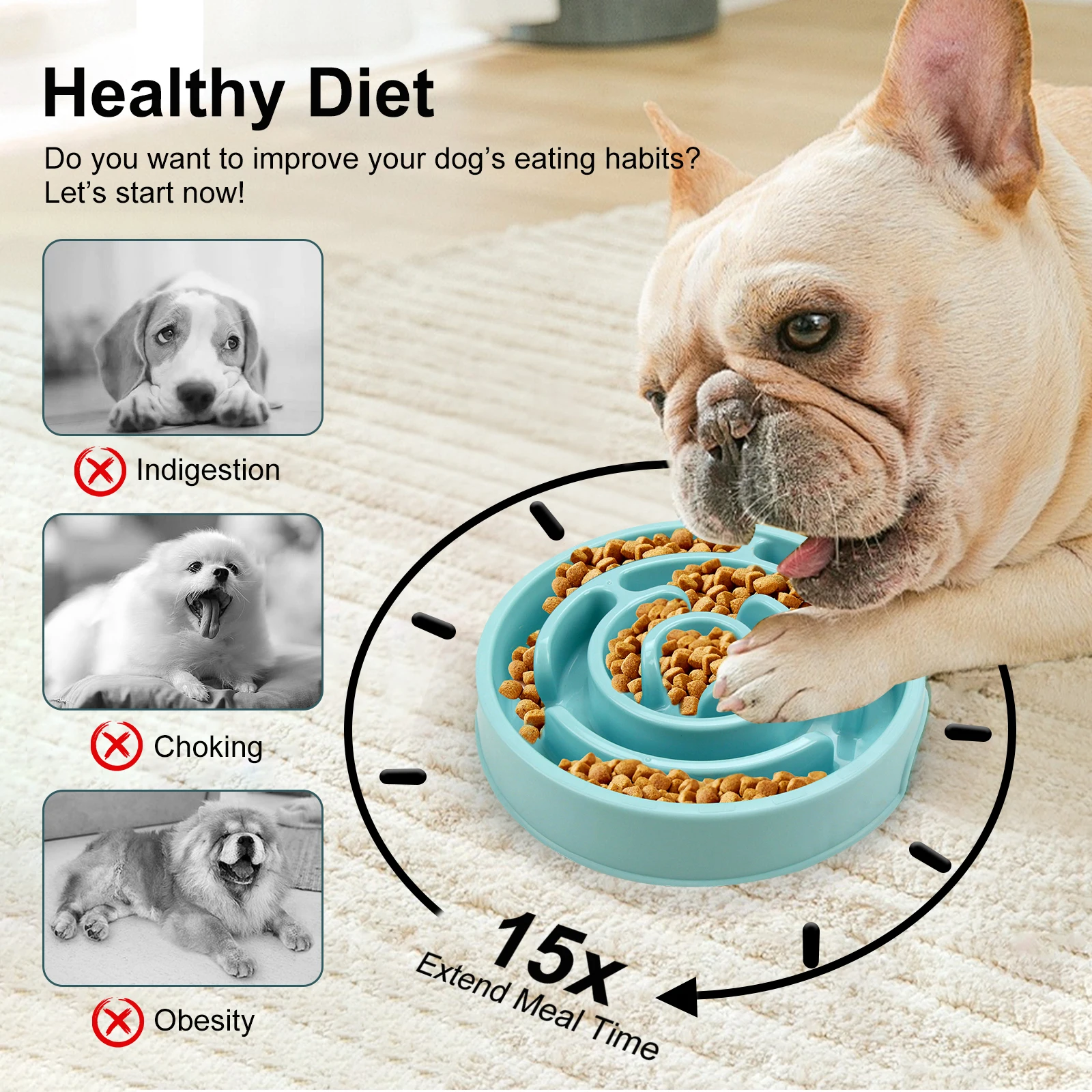 Pet Dog Slow Feeder Bowl Fun Non Slip Anti-Gulping Slower Food Feeding Dishes Eco Dog Bowl for Small Medium Large Dogs Puppy 2