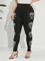 Plus Size Women's Pants Skeleton Pattern Rhinestone Leggings Gym Elasticity Sports Tights Casual Youthful Female Clothing Winter - Image 3