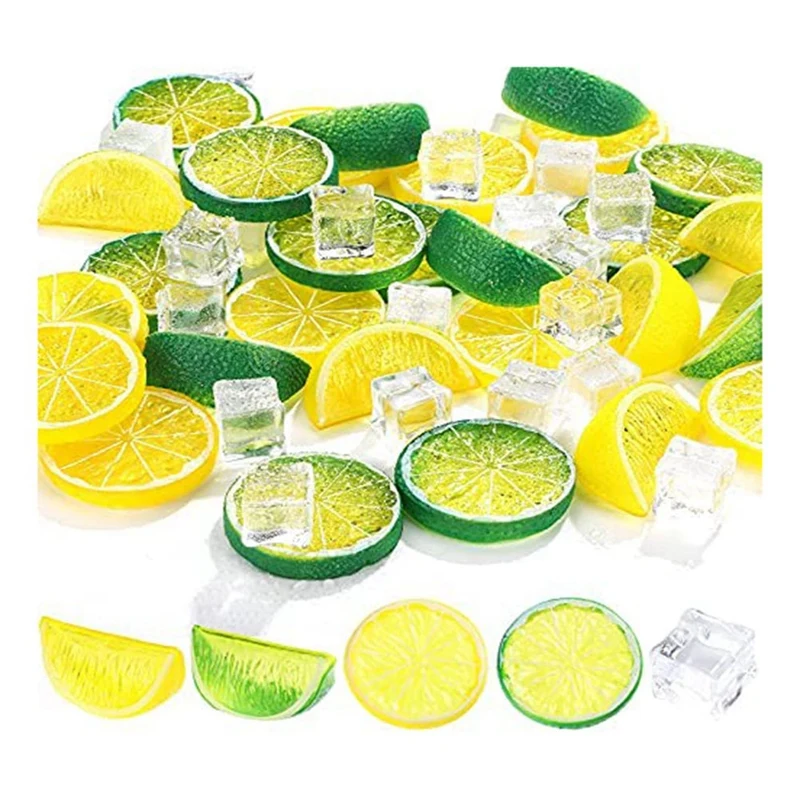 

2023 Hot-Artificial Lemon Slices Blocks Decor Clear Ice Lemon Blocks Decorative Fruit Ice Model For Home Decoration