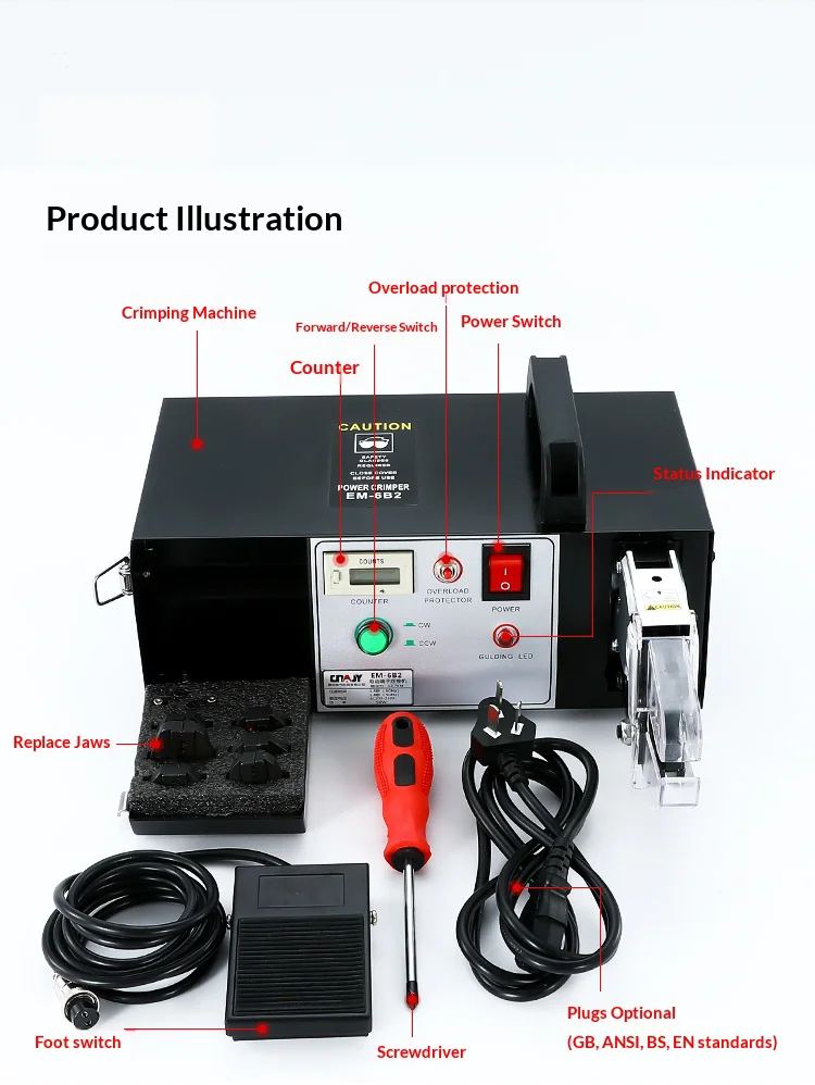 EM-6B2 12.7KN Electric Terminal Crimper 0.25-10mm² 1.5s/1.8s AC200-230V for Indu