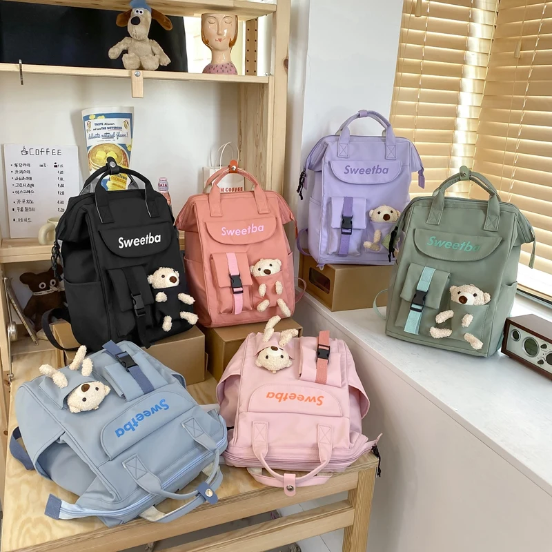 Trendy Girl Travel Nylon Backpack Lady Kawaii College Backpack Fashion Female Laptop Student Bag Cute Book Women School Bags New