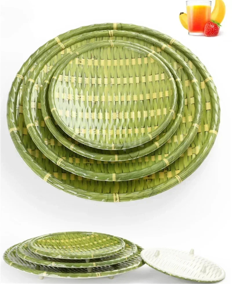 Farmhouse dishes irregular hotpot restaurant Melamine imitation bamboo creative plate shaped barbecue plate cutlery diner