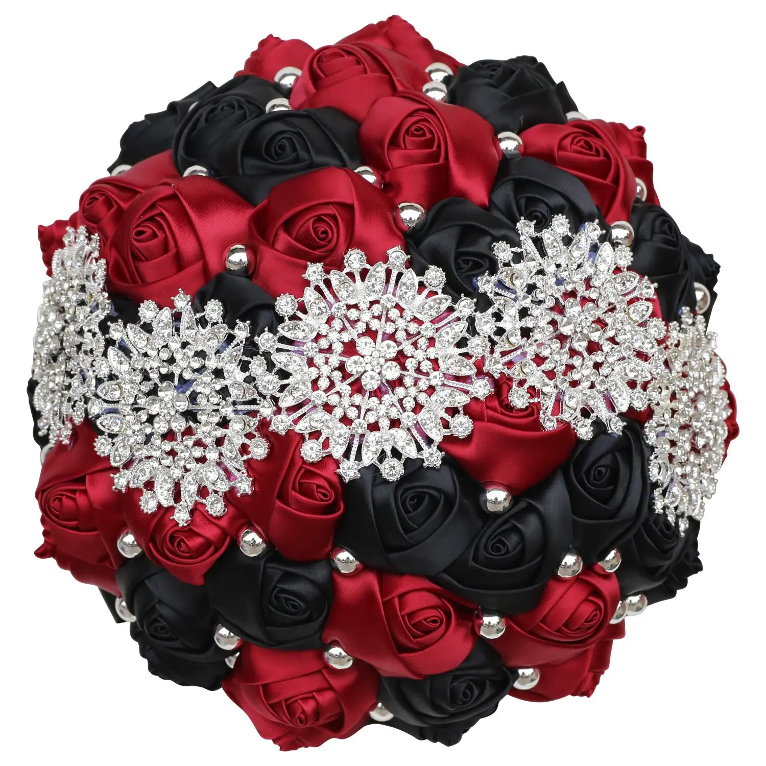 High quality Luxury Pure White Wedding Bouquets For Bride And Bridesmaid Exquisite Rhinestone Ribbon Rose Handmade Wedding Props