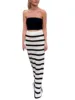 Women Crochet Cover Up Skirts Elastic High Waist Striped Contrast Color Knit Long Skirts Beachwear 1