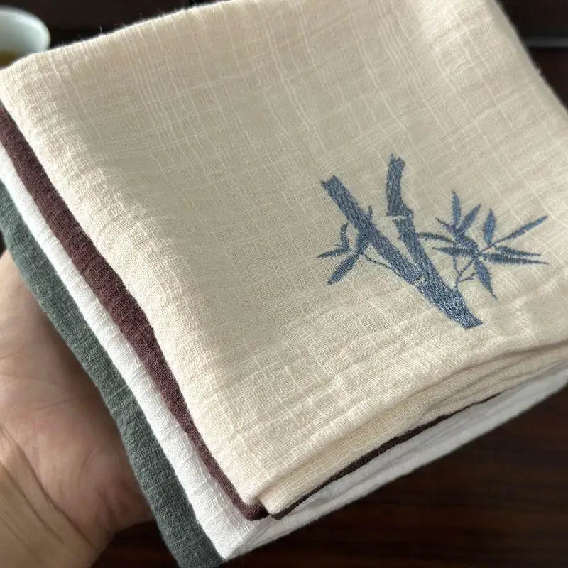 

1Pcs 28X28Cm Chinese Style Classical Pure Cotton Tea Towel Thickened Water Uptake Flower Bamboo Embroidered Tea Cloth