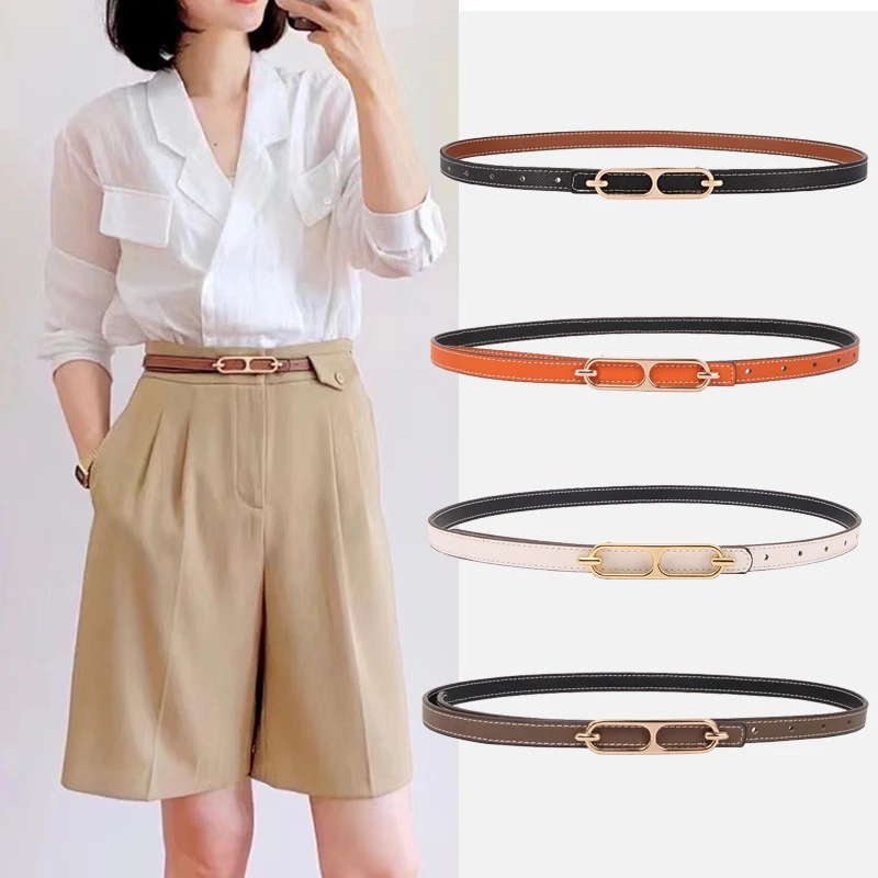 Simple Thin Belt for Women Double-Sided PU Leather Waistband Female Lady Dress Coat Pants Slimming Waist Strap 벨트