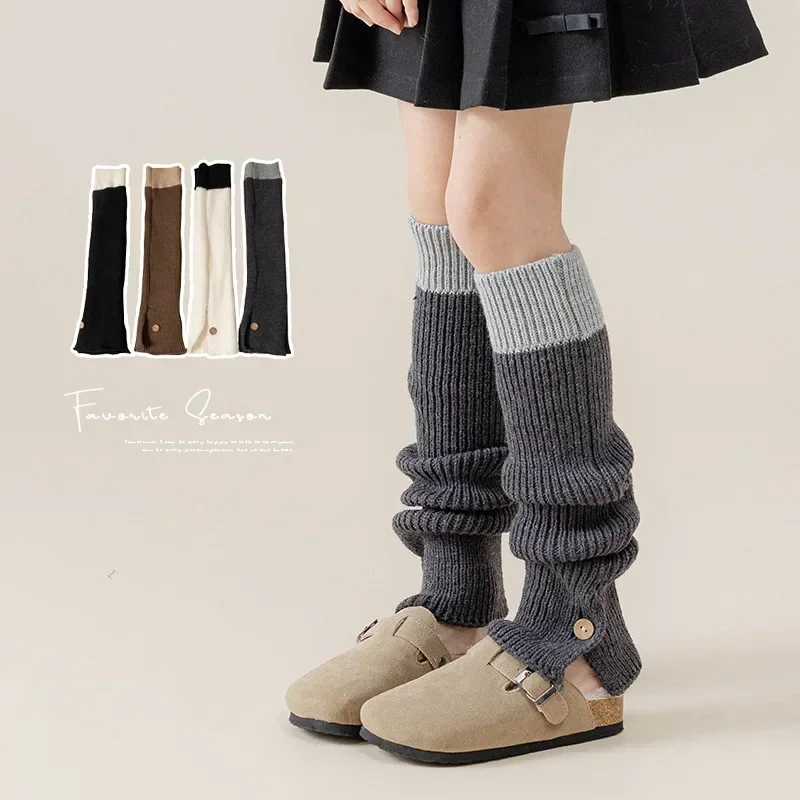 Retro Fashion Kids Girl Leg Warmers Korean Simplicity School Solid Color Calf Sock for Children Autumn Winter Piles Loose Socks