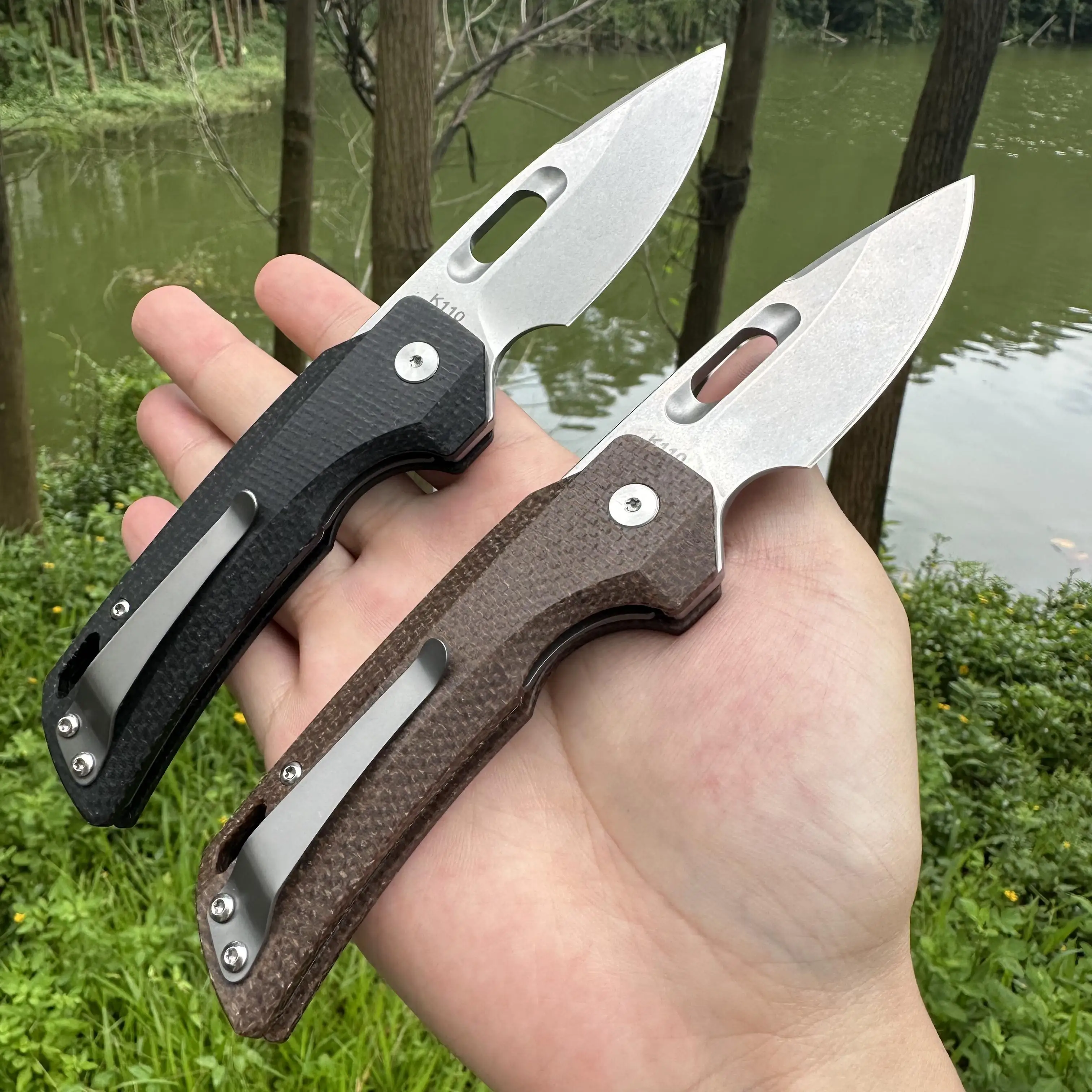 Steel Rose Handmade Poratable Topwell Pocket Knife Sharp M390 Blade Flax Handle Ball Bearing Quick Oopening EDC Survival Outdoor 2