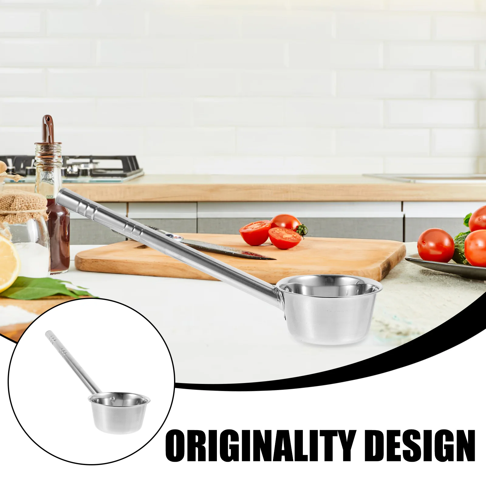 2 Pcs Spoons Long Handle Kitchen Soup Spoon Food Serving Spoon Stainless Steel Ladle Water Scoop Hot Pot Silver