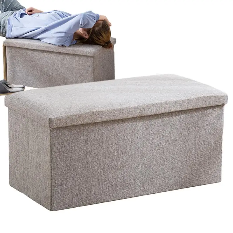 

Ottoman Bench Seat Enhance Your Space Shoes Bench Fabric Storage Bin Box Ottomans Versatile Cotton And Linen Storage Stools