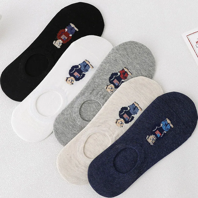 Cute Korean Bear Socks - Womens Summer Thin Cartoon Boat Socks