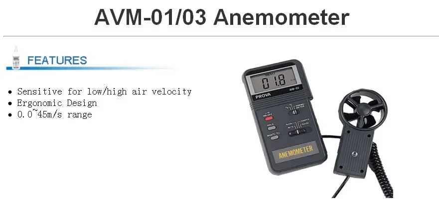 TES AVM-03 Digital Anemometer | Air Flow Meter Wind Speed Gauge 0.0–45m/s detail image 1