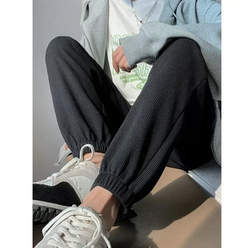2024 Spring/Summer Waffle Loose Lantern High Waist Women's Tie Feet Guard Pants Casual Large Size Pants Drawstring Sports Pants 2